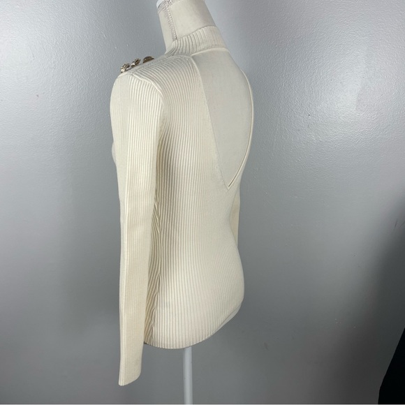 Generation Love White Ribbed Long Sleeve Open Back Gold Buttons Size Medium - Picture 7 of 8